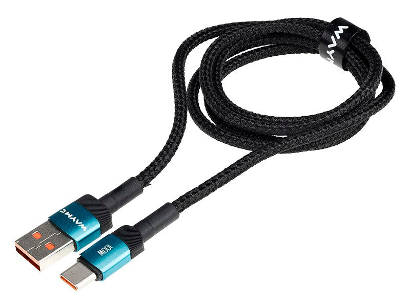 WAYME Mikroszálas fonott töltő  és szinkronizáló kábel 100cm USB > USB C max 100W türkizkék színű – kép 3