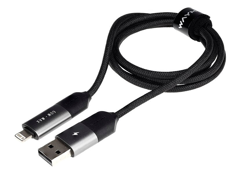 WAYME Mikroszálas fonott töltő  és szinkronizáló kábel 100 cm 4in1 USBC > USB C  Lightning max 60 W – kép 3