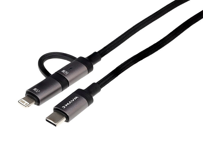 WAYME Mikroszálas fonott töltő  és szinkronizáló kábel spirál 50   150 cm USB C > USB C  Lightning max 60W – kép 3