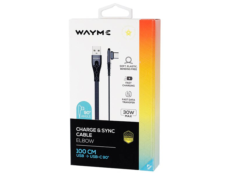 WAYME töltő  és szinkronizáló kábel fonott mikroszálas 100 cm USB > ferde USB C max 30W – kép 3