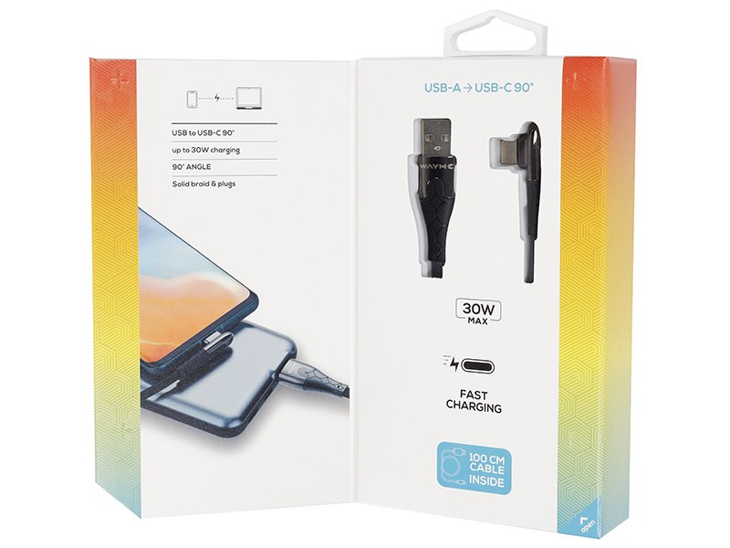 WAYME töltő  és szinkronizáló kábel fonott mikroszálas 100 cm USB > ferde USB C max 30W – kép 4