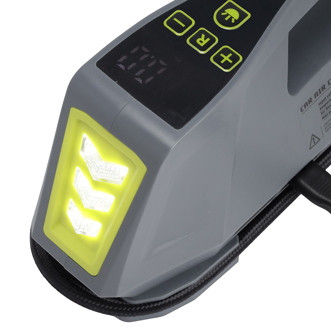 Air compressor DC 12V, AC 230V, 10 BAR, automatic with digital pressure gauge and LED flashlight