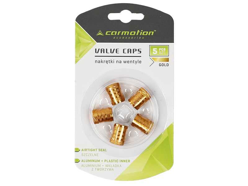 Alumínium szelepsapkák műanyag menetes betéttel 5 db arany színben – kép 3