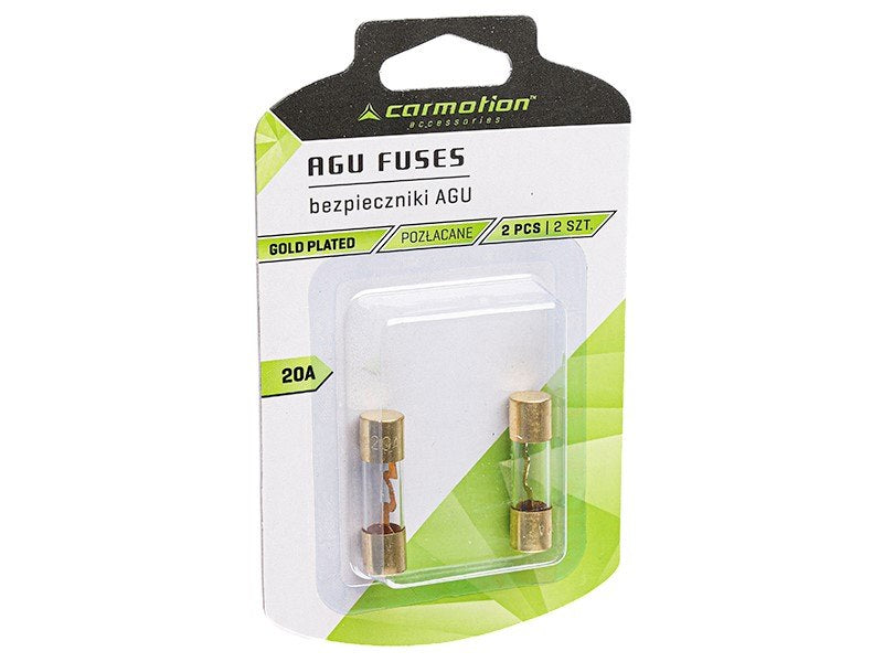 AGU 10,3x38 mm-es üveg biztosíték, 20A, aranyozott, 2 db