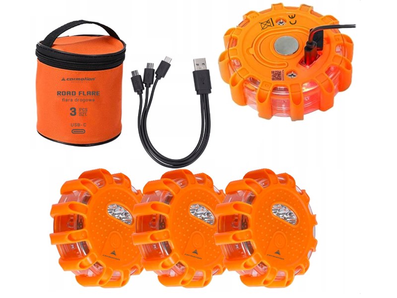 Újratölthető figyelmeztető lámpák 12 LED + 3 LED, 3 db + USB-C kábel