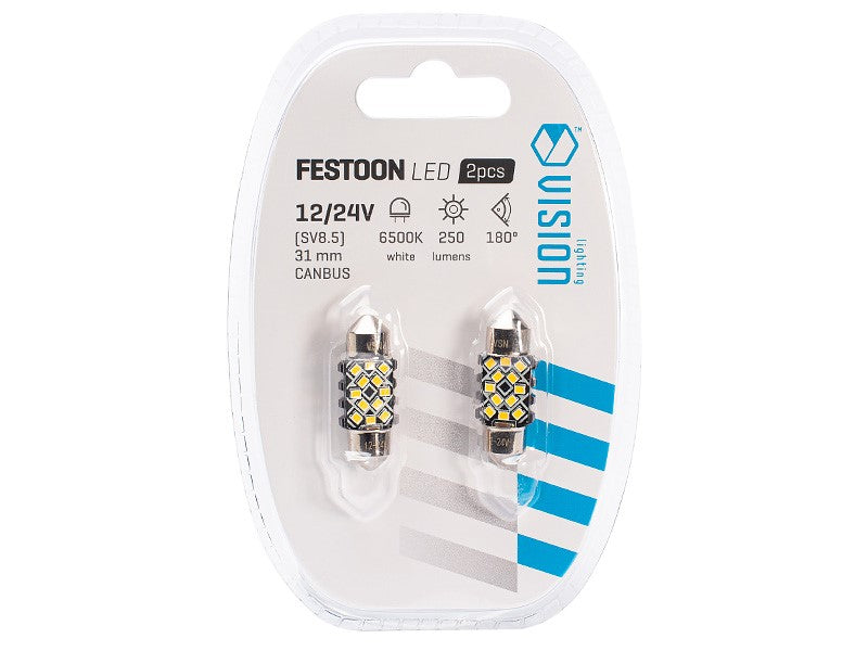 izzó VISION Festoon SV85 31 mm 1224V 12x 2016 SMD LED CANBUS fehér 2 db – kép 3