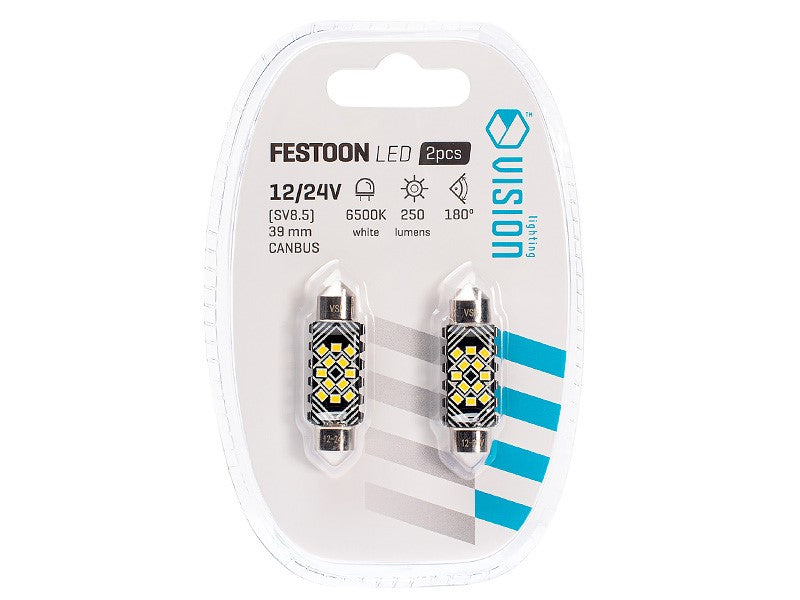 Izzó VISION Festoon SV85 39 mm 1224V 12x 2016 SMD LED CANBUS fehér 2 db – kép 3