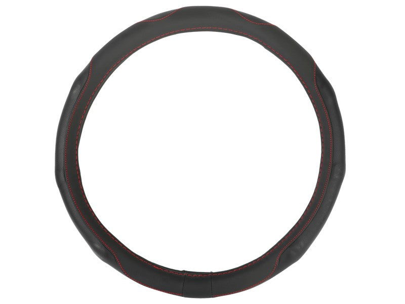 Kormányvédő PU 35 37 cm S perforált markolat fekete  piros szálakkal – kép 3