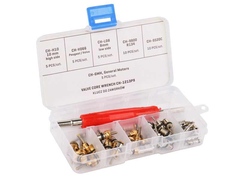 Klímaberendezés szelepek kulccsal, 41 darabos készlet