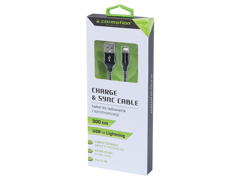 Töltő  és szinkronizáló kábel 300 cm fonott mikroszálas USB> Lightning – kép 3