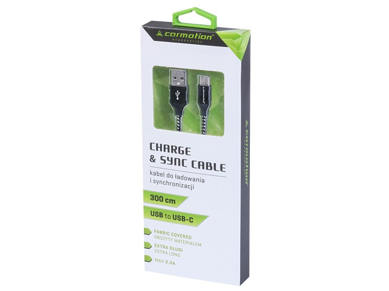 Töltő  és szinkronizáló kábel 300 cm fonott mikroszálas USB> USB C – kép 3