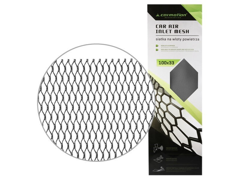 Alumínium autószellőző háló 8x25 mm, méhsejt alakú, lap 100x33 cm, fekete