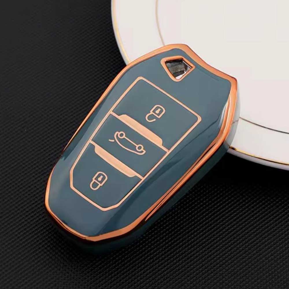 Peugeot 3 gombos TPU kulcstok - Krémfehér