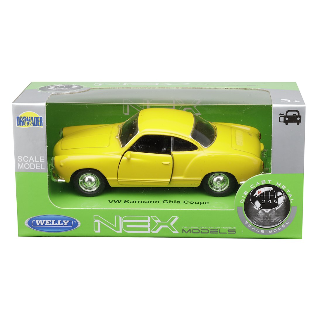 1:34 es modell VW Karmann Ghia Coupe sárga színű – kép 4