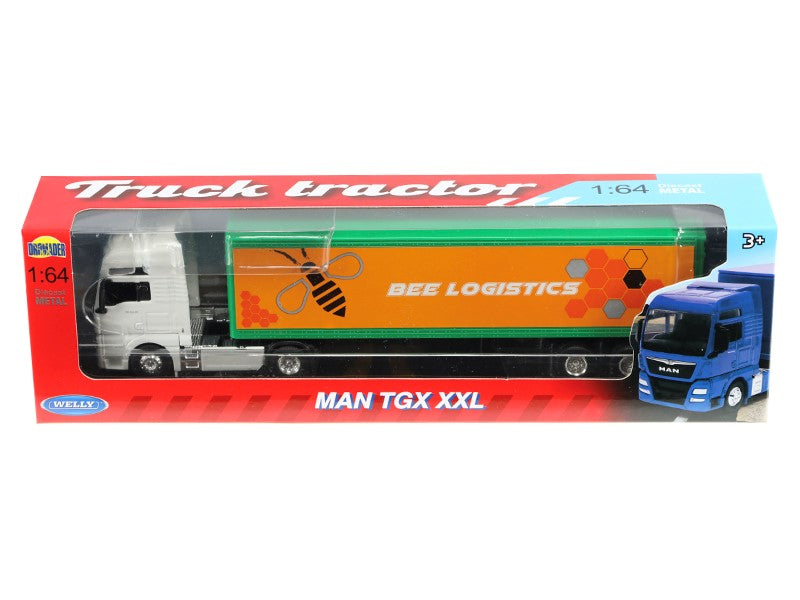 1:64 es modell MAN TGX XXL fehér vontató Bee Logistics pótkocsi – kép 4