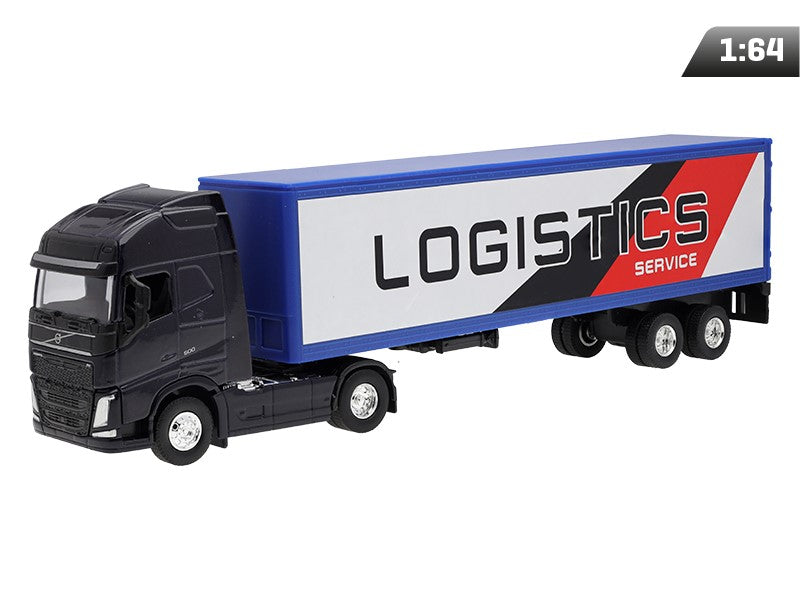 1:64-es modell, VOLVO FH, tengerészkék vontató, logisztikai szolgáltatói félpótkocsi