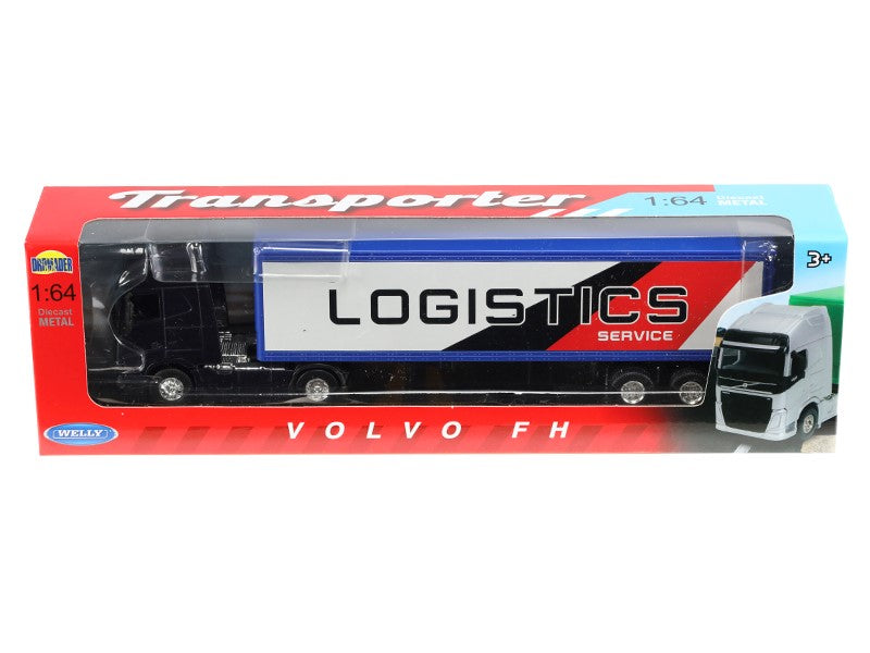 1:64 es modell VOLVO FH tengerészkék vontató logisztikai szolgáltatói félpótkocsi – kép 4