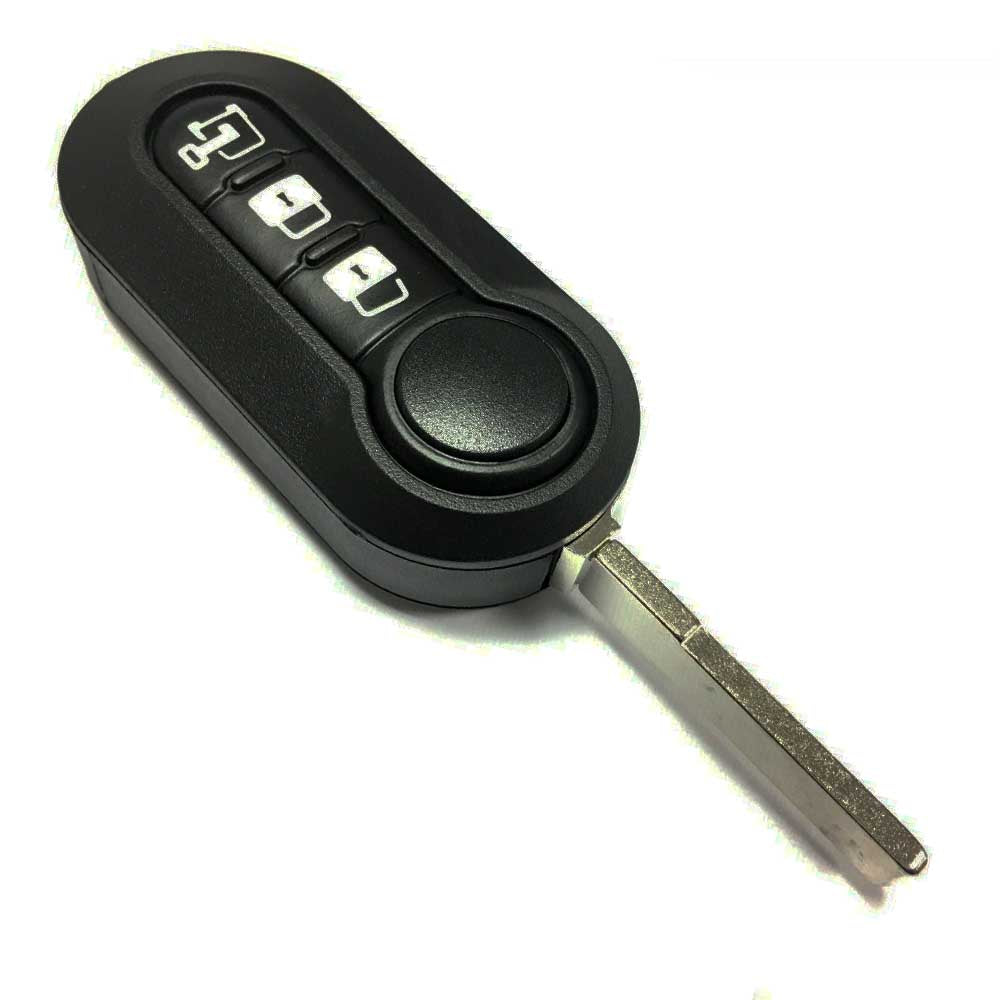 Fekete színű, 3 gombos Fiat kulcs, bicskakulcs.