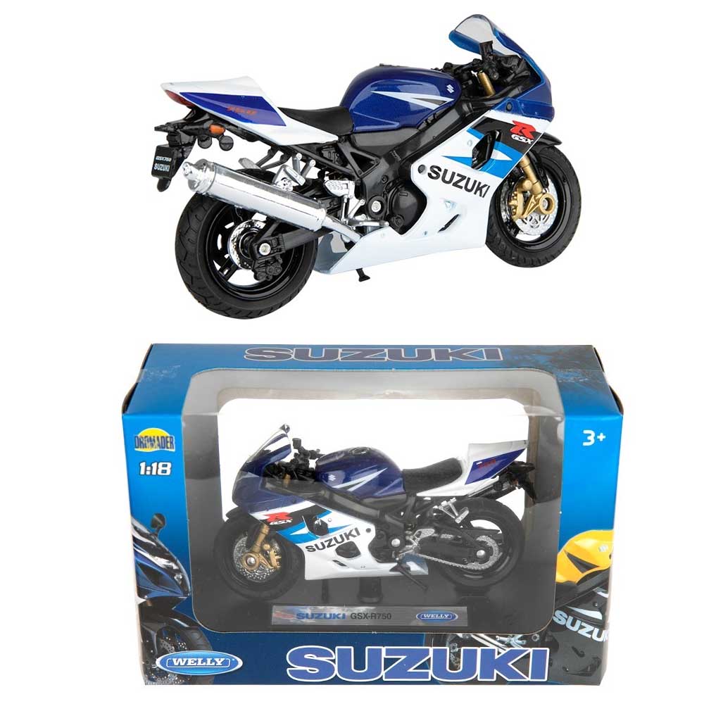 Motor modell – Suzuki GSX-R750 (1:18, kék–fehér)