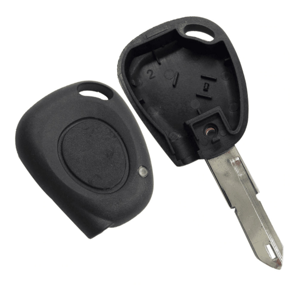 Fekete színű, 1 gombos infrás Renault kulcs, kulcsház szétszedve.