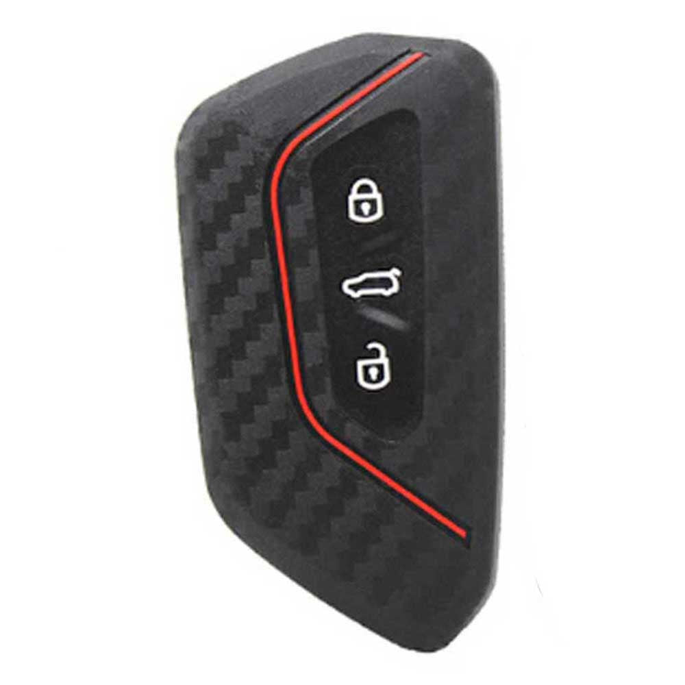 Carbon mintás, 3 gombos Seat kulcs szilikon tok piros díszcsíkkal.
