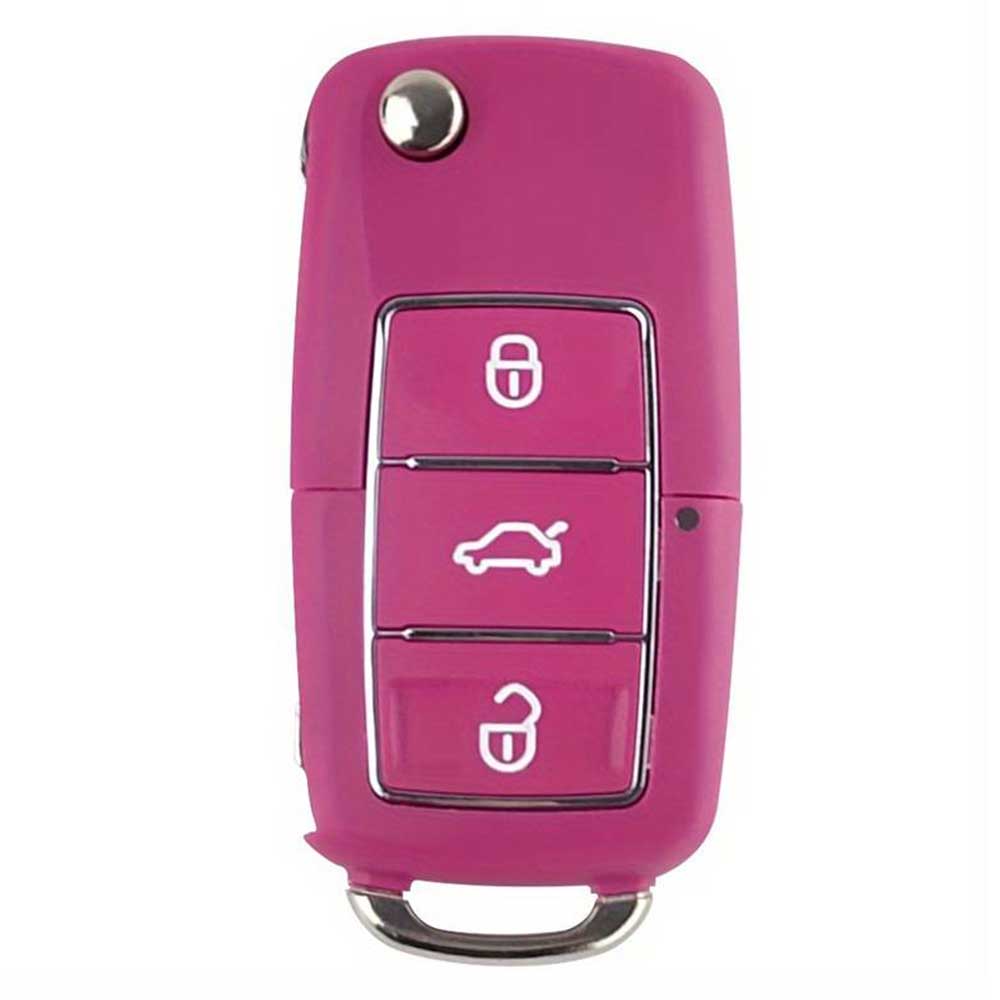 3 gombos, pink színű Skoda bicskakulcs, kulcsház.