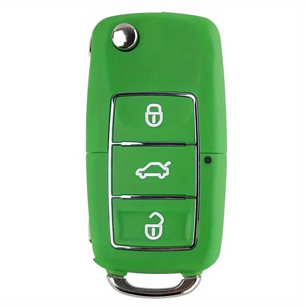 3 gombos, zöld színű Skoda bicskakulcs, kulcsház.