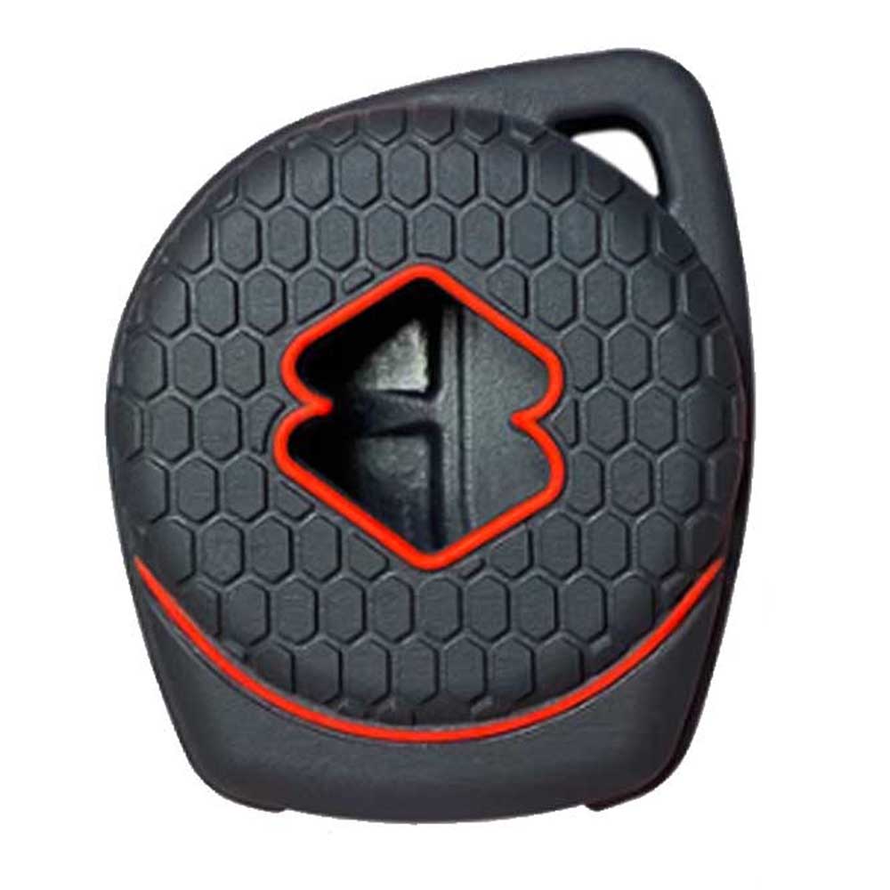 Fekete színű, 2 gombos Suzuki kulcs szilikon tok hátulja, piros díszítéssel.