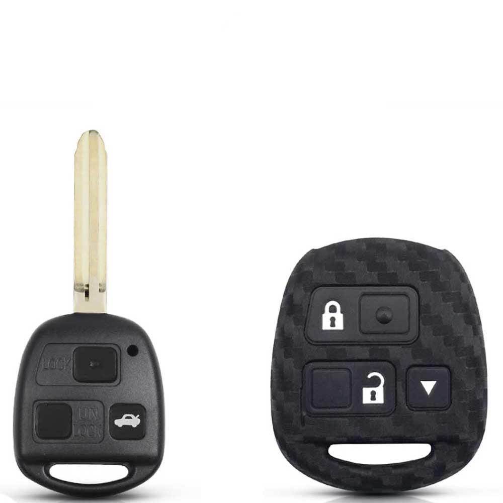 Karbon mintás, 3 gombos Toyota kulcs szilikon tok és kulcs.