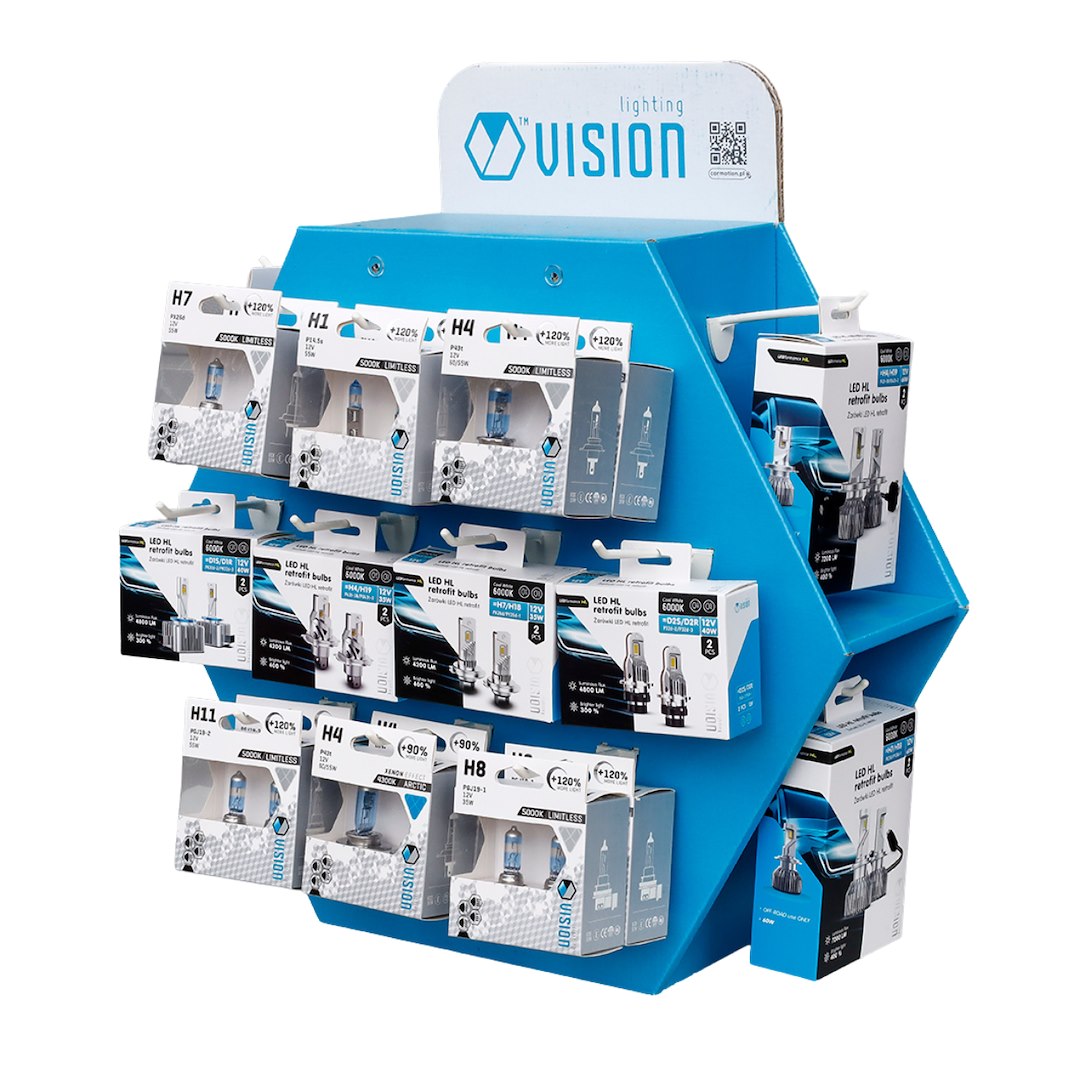 Pakiet 16 ¿arówek VISION + ekspozytor tekturowy 14 haków