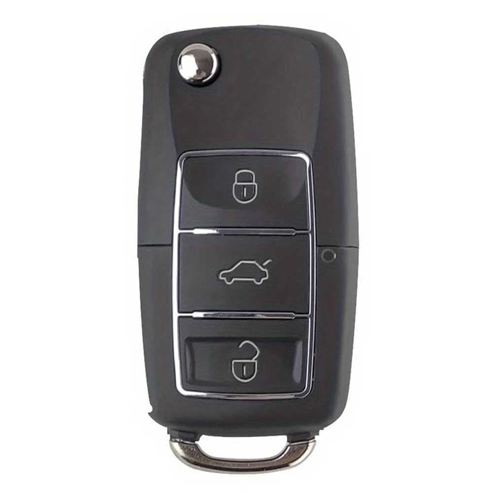 3 gombos, fekete színű VW bicskakulcs, kulcsház.