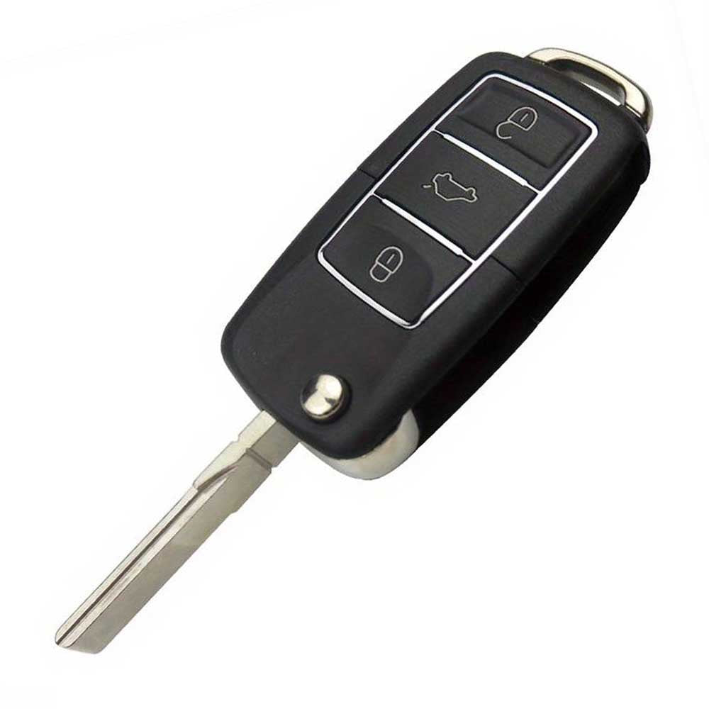 3 gombos, fekete színű VW bicskakulcs, kulcsház.