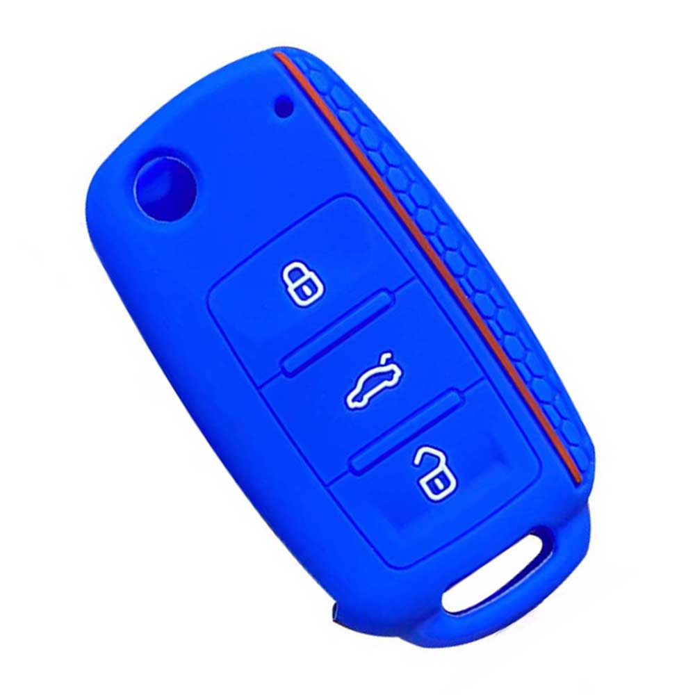 Kék színű, 3 gombos VW kulcs, bicskakulcs szilikon tok