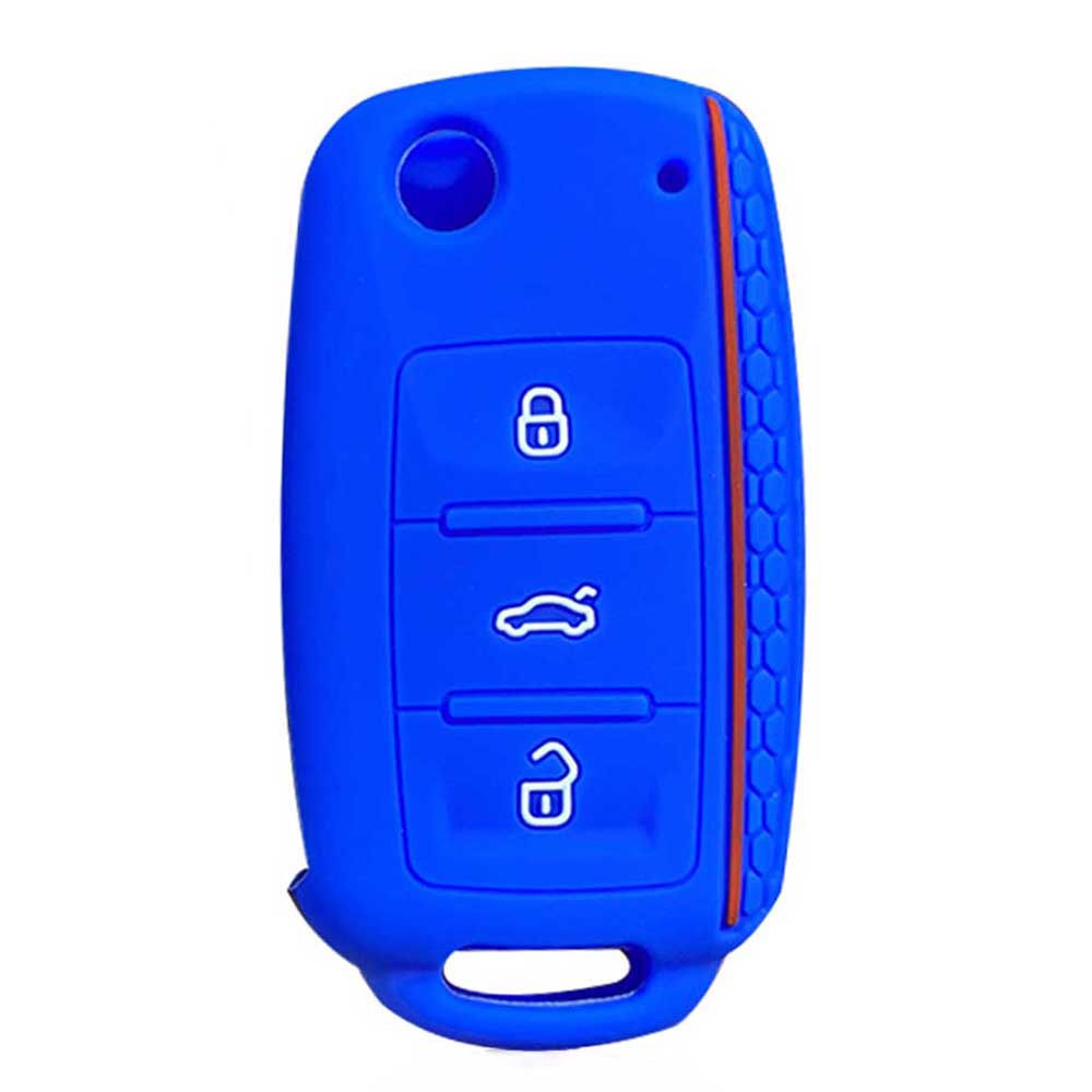 Kék színű, 3 gombos VW kulcs, bicskakulcs szilikon tok