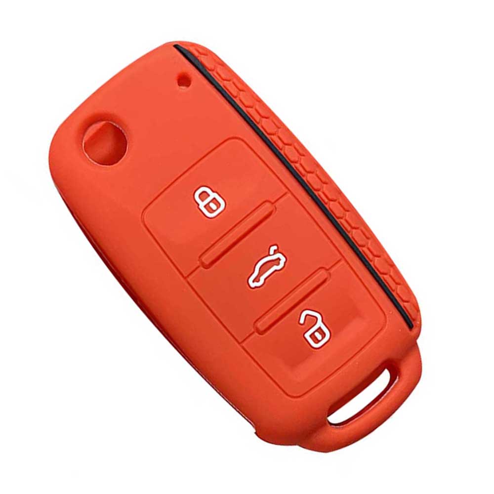Piros színű, 3 gombos VW kulcs, bicskakulcs szilikon tok