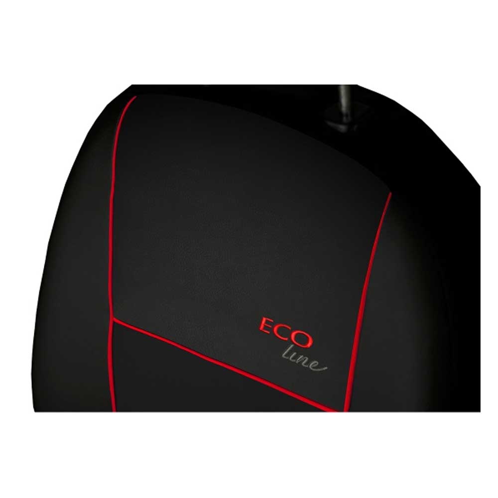Eco Line 1+1 Univerzális üléshuzat ökológiai bőrből és szövetből, fekete színben piros erősítő szegéllyel