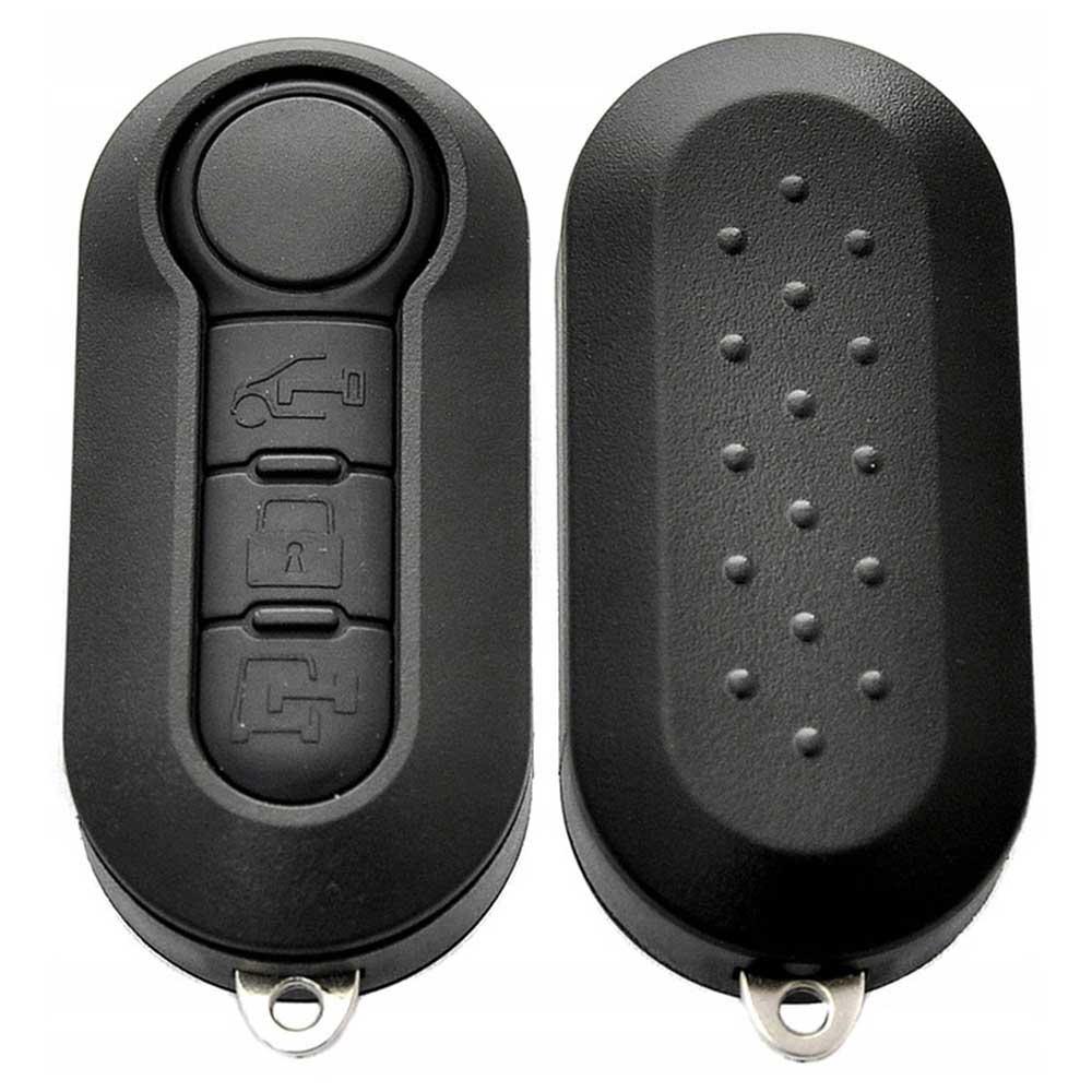 Fekete színű, 3 gombos Fiat kulcsház, bicskakulcs eleje és hátulja.
