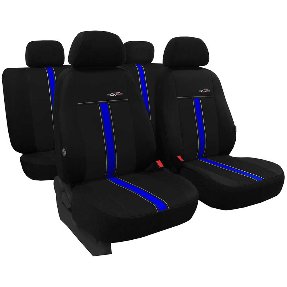 GTR Univerzális üléshuzat fekete-kék színben, ökológiai bőr és szövet anyagokból