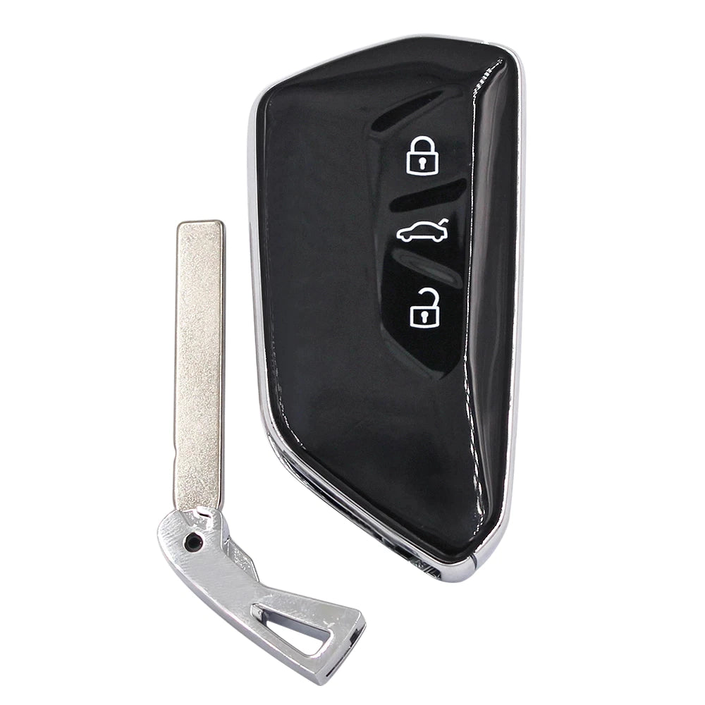 VW 3 gombos kulcsház GOLF mk8 Fekete színű, 3 gombos VW bicskakulcs, kulcsház. Fehér mintával.