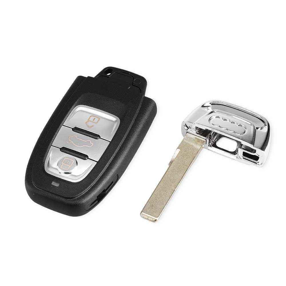 Fekete és ezüst színű, 3 gombos Audi kulcs, kulcsház. Nyers kulcsszárral.