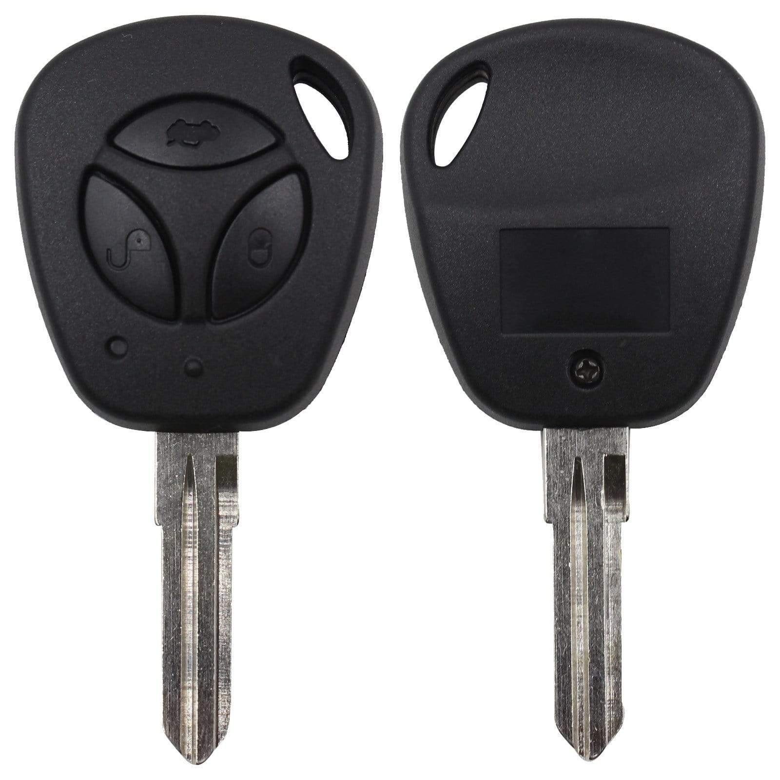 Fekete színű, Lada 3 gombos kulcs, kulcsház eleje és hátulja.