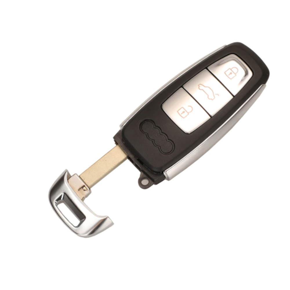 Fekete és króm színű, 3 gombos Audi kulcs, kulcsház. Nyers kulcsszárral.