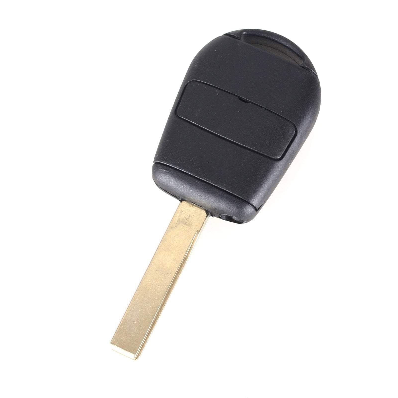 Fekete színű, 2 gombos BMW kulcs, kulcsház hátulja. Nyers kulcsszárral.