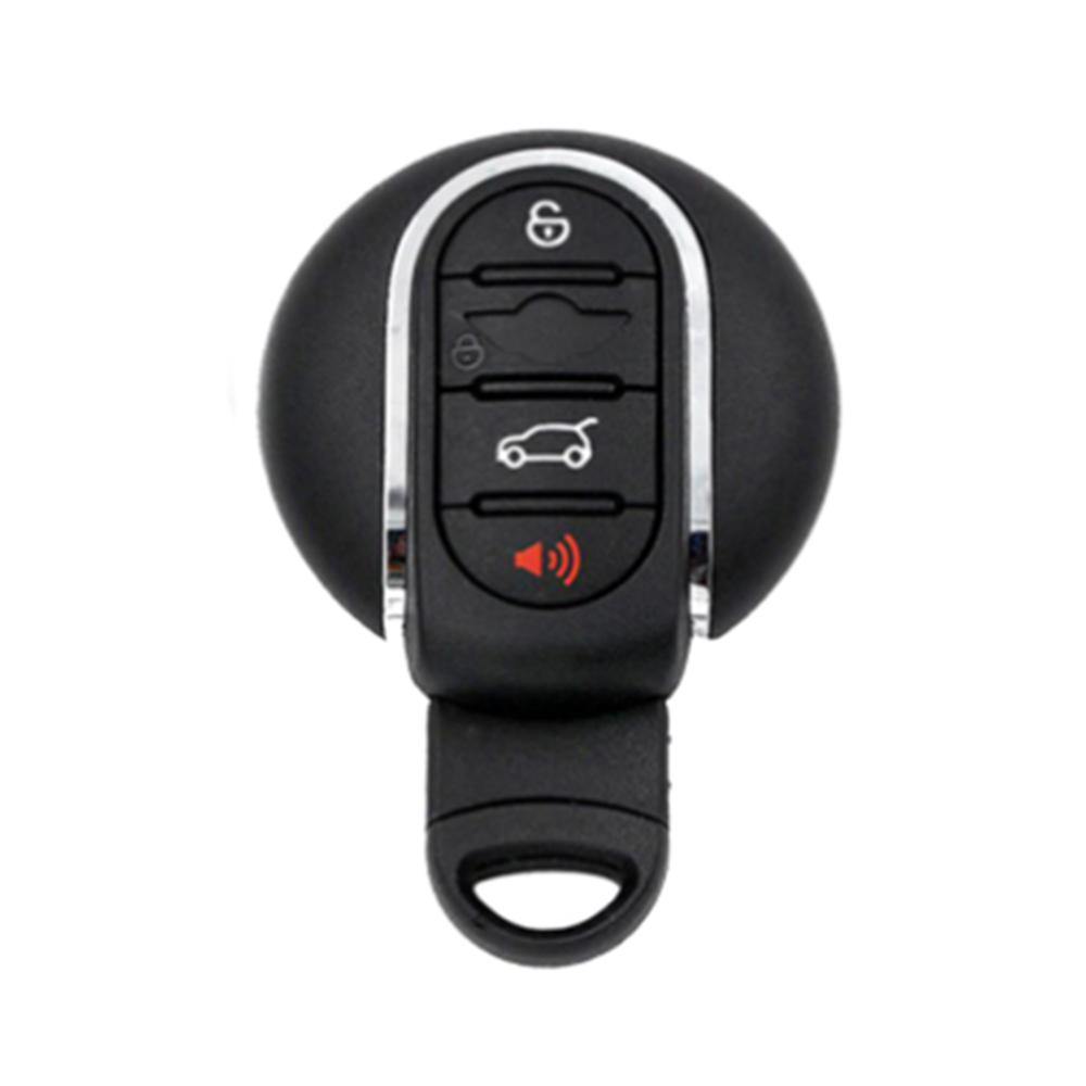 Fekete színű, 4 gombos Mini Cooper kulcs, kulcsház króm díszítéssel. Fehér és piros színű gombokkal.