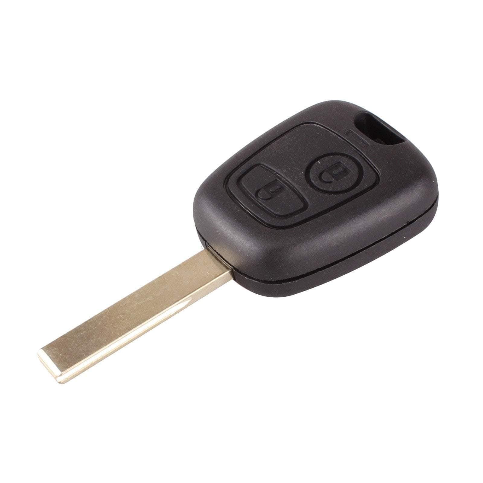 Fekete színű, 2 gombos Citroen kulcs, kulcsház HU83 kulcsszárral.