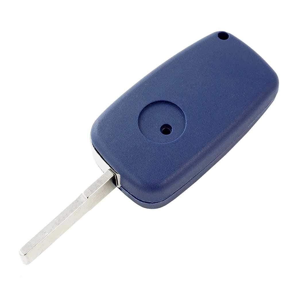 Kék színű, 2 gombos Peugeot kulcsház, bicskakulcs hátulja. SIP22 kulcsszárral.