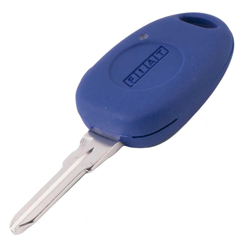 Kék színű, 1 gombos Fiat kulcs, kulcsház.