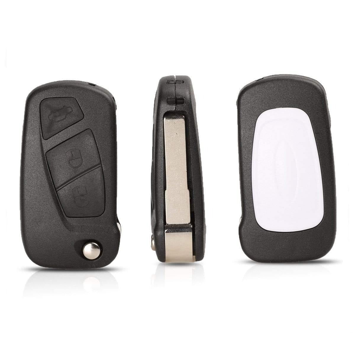 Fekete színű, 2 gombos Fiat kulcsház, bicskakulcs eleje, oldala és hátulja. SIP22 kulcsszárral.