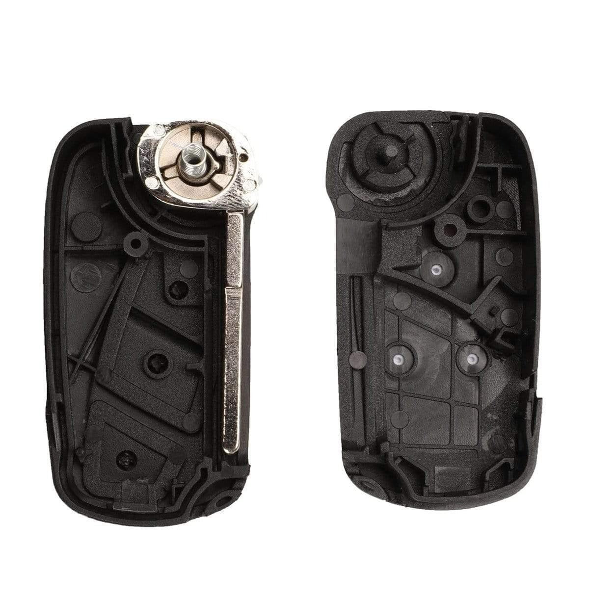 Fekete színű, 2 gombos Fiat kulcsház, bicskakulcs belseje. SIP22 kulcsszárral.