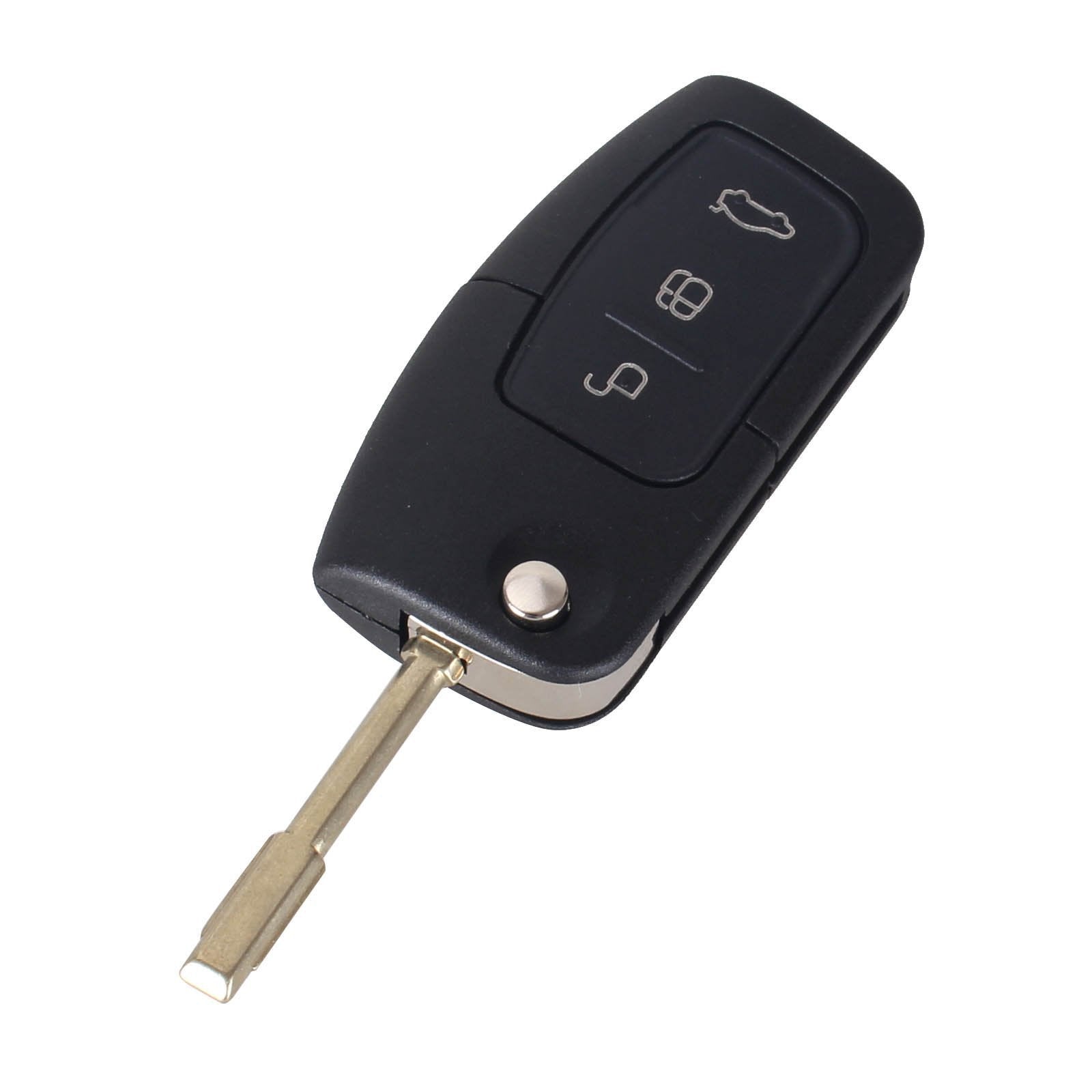 Fekete színű, 3 gombos Ford kulcs, bicskakulcs kerek buzogány kulcsszárral.